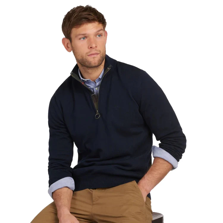 Barbour Cotton Half Zip Sweater - Navy - Image 5
