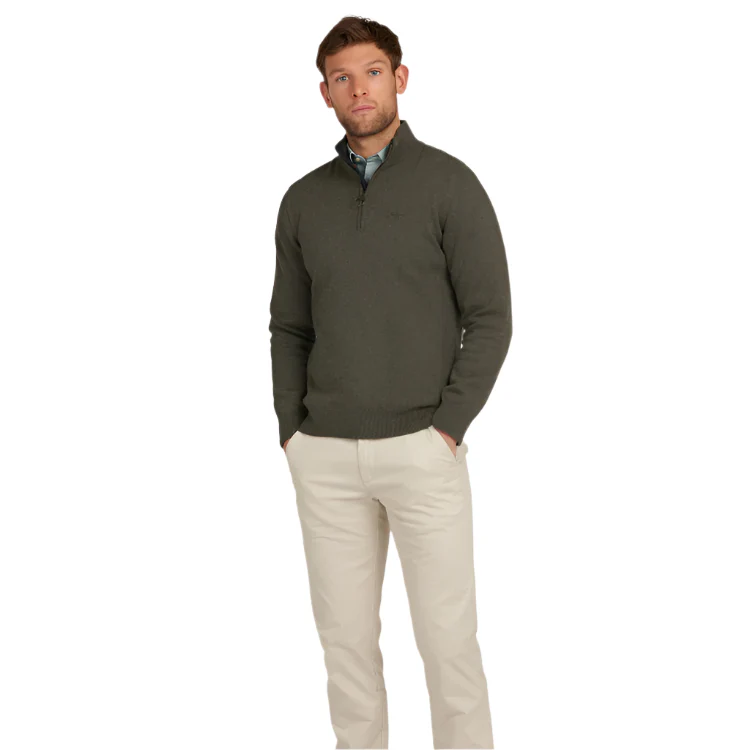 Barbour Cotton Half Zip Sweater - Olive Marl - Image 4