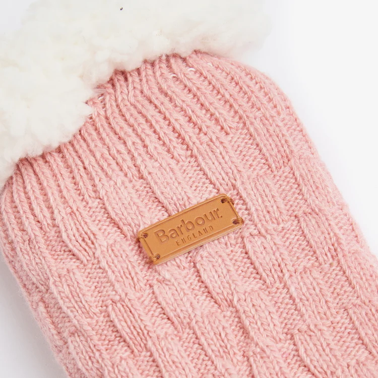 Barbour Ladies Cable Knit Lounge Socks - Dusty Pink - Image 3
