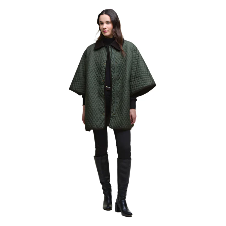 Barbour Ladies Oakham Quilted Cape - Olive - Image 3
