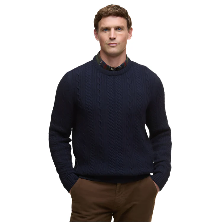 Barbour Lowfen Cable Crew Neck Jumper - Navy