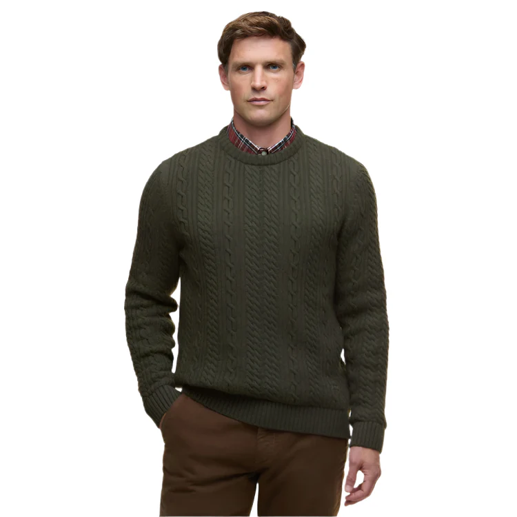 Barbour Lowfen Cable Crew Neck Jumper - Olive
