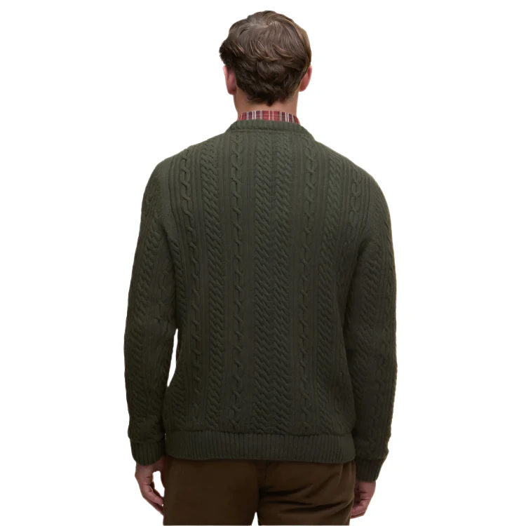 Barbour Lowfen Cable Crew Neck Jumper - Olive - Image 2