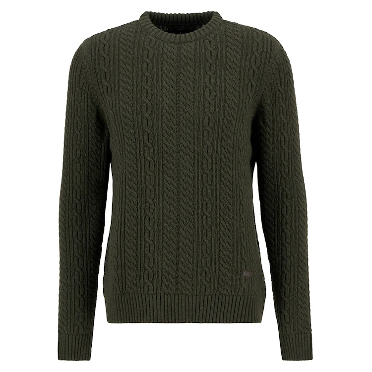 Barbour Lowfen Cable Crew Neck Jumper - Olive - Image 3