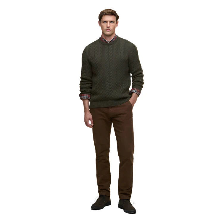 Barbour Lowfen Cable Crew Neck Jumper - Olive - Image 4
