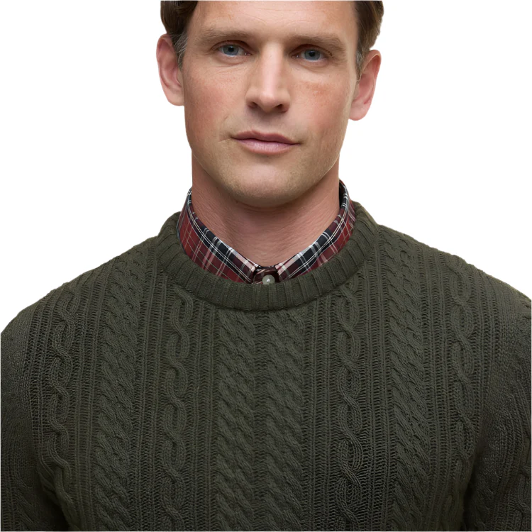 Barbour Lowfen Cable Crew Neck Jumper - Olive - Image 5