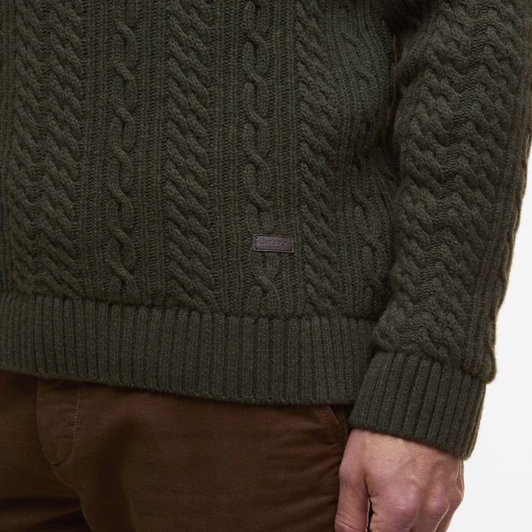 Barbour Lowfen Cable Crew Neck Jumper - Olive - Image 6