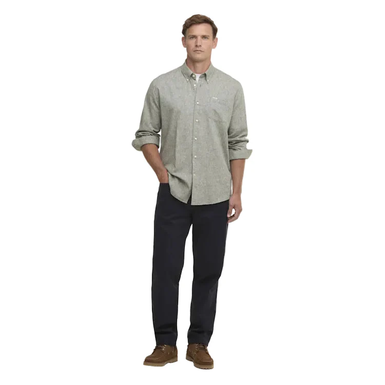 Barbour Nelson Linen Blend Regular Shirt - Bleached Olive - Image 3