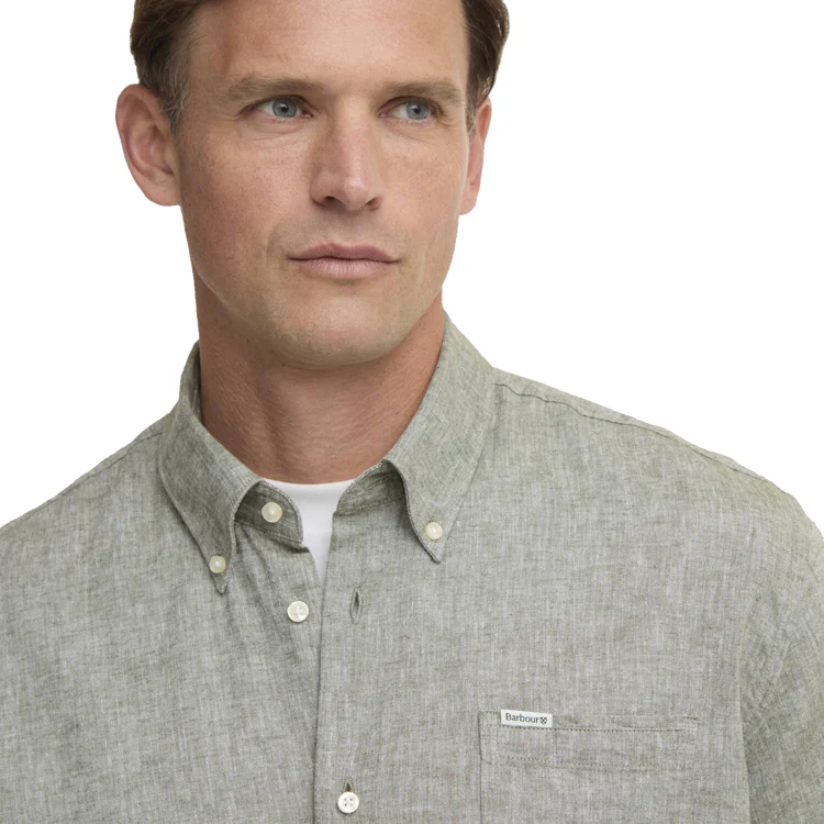 Barbour Nelson Linen Blend Regular Shirt - Bleached Olive - Image 5