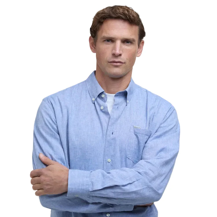 Barbour Nelson Linen Blend Regular Shirt - Blue - Image 5