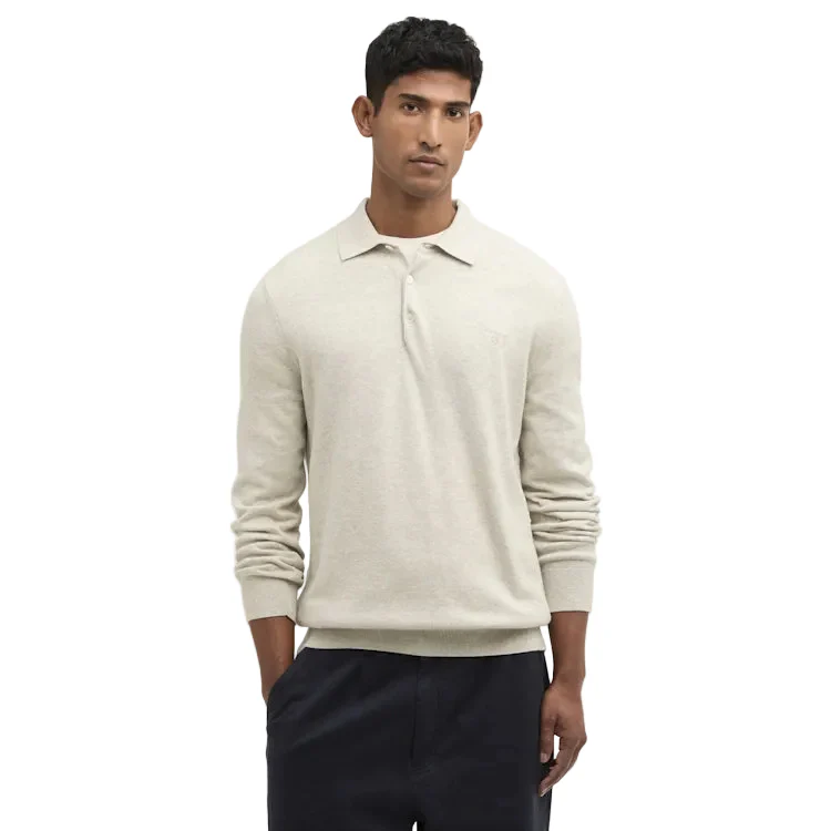 Barbour Pima Cotton Knitted Polo Shirt - Neutral - Image 3
