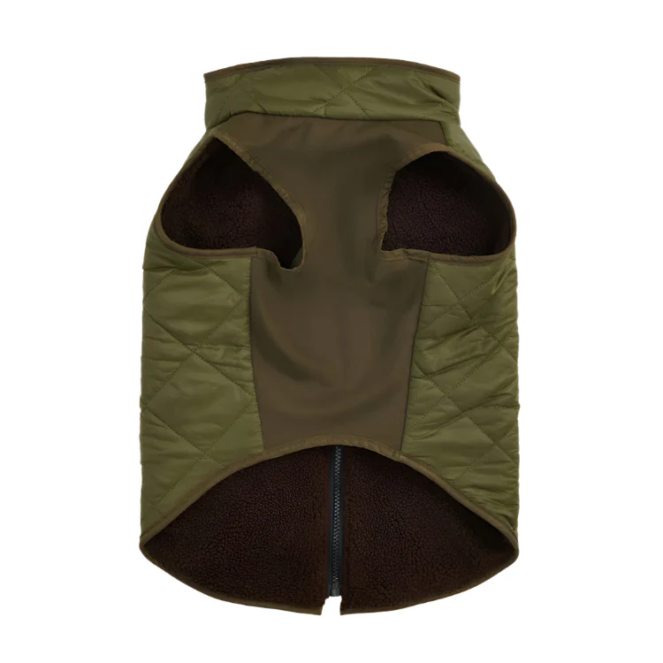 Barbour Reversible Quilt/Borg Fleece Dog Coat - Olive/Brown - Image 4