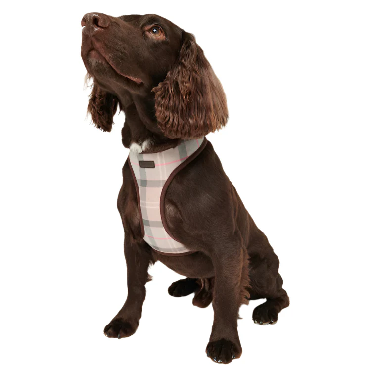 Barbour Tartan Dog Harness - Taupe/Pink Tartan