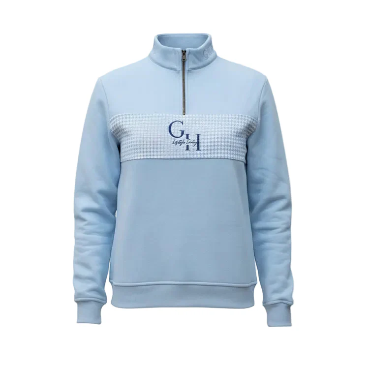 Gunner and Hound Ladies Houndstooth 1/4 Zip Sweater - Baby Blue - Image 2