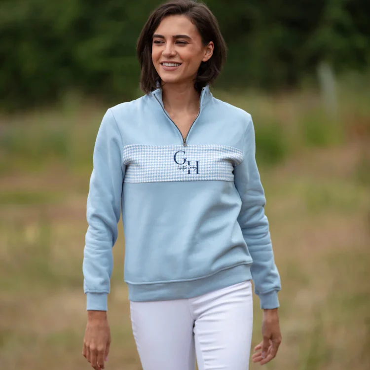 Gunner and Hound Ladies Houndstooth 1/4 Zip Sweater - Baby Blue - Image 3