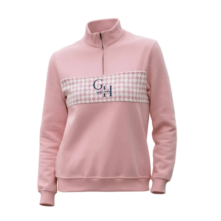 Gunner and Hound Ladies Houndstooth 1/4 Zip Sweater - Baby Pink - Image 2