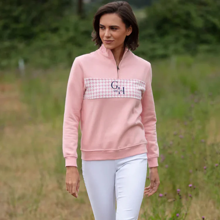 Gunner and Hound Ladies Houndstooth 1/4 Zip Sweater - Baby Pink - Image 3