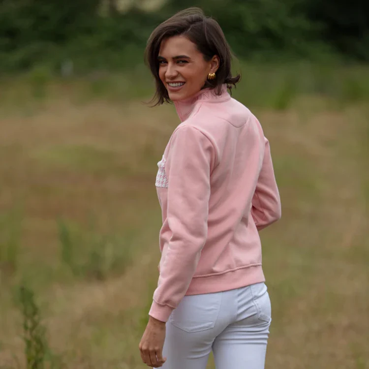 Gunner and Hound Ladies Houndstooth 1/4 Zip Sweater - Baby Pink - Image 4