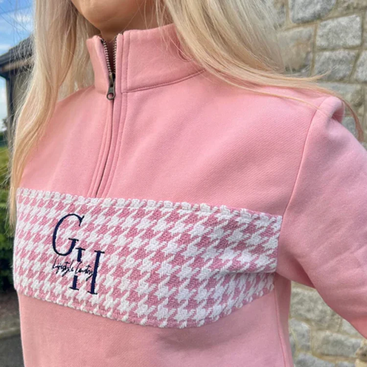 Gunner and Hound Ladies Houndstooth 1/4 Zip Sweater - Baby Pink - Image 5