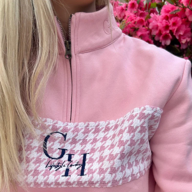 Gunner and Hound Ladies Houndstooth 1/4 Zip Sweater - Baby Pink - Image 6