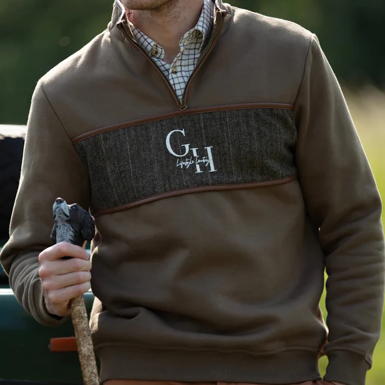 Gunner and Hound Unisex Tweed 1/4 Zip Sweater - Khaki - Image 4