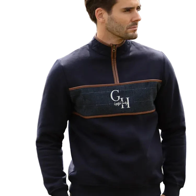 Gunner and Hound Unisex Tweed 1/4 Zip Sweater - Navy - Image 2