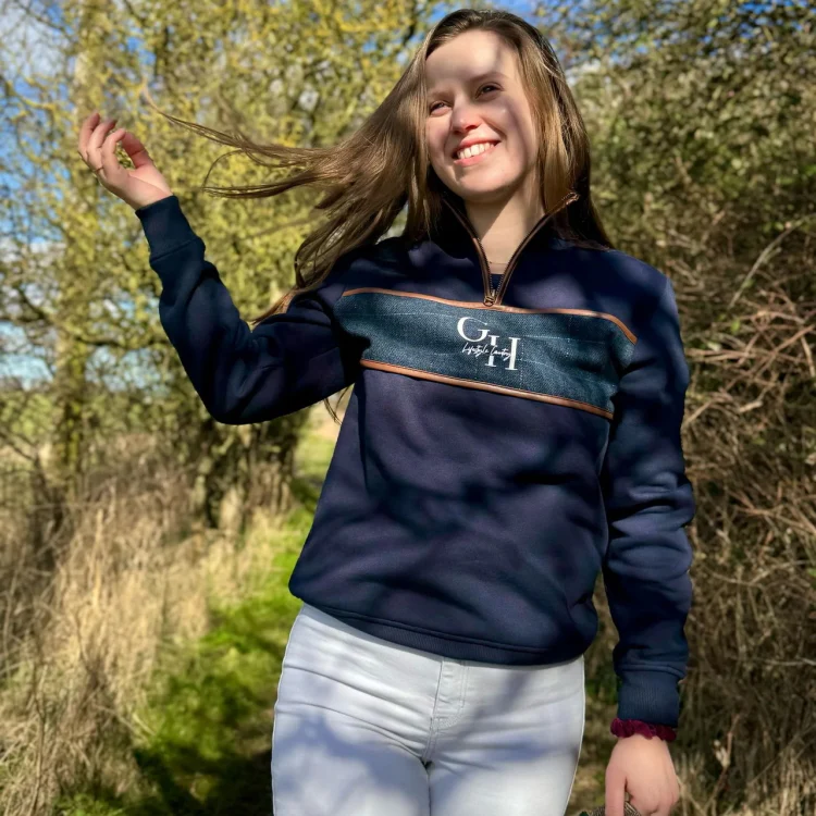 Gunner and Hound Unisex Tweed 1/4 Zip Sweater - Navy - Image 3