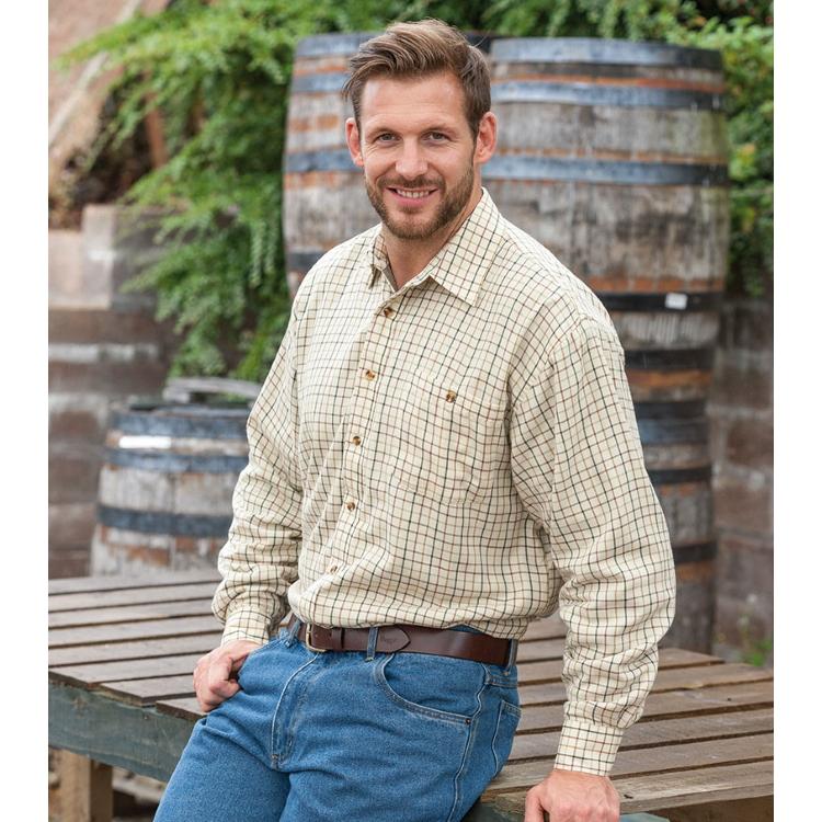 Hoggs of Fife Birch Micro Fleece Lined Shirt - Olive/Tan Check - Image 2