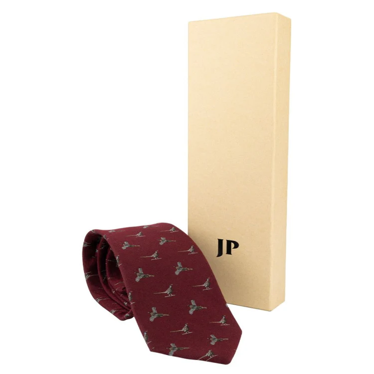 Jack Pyke Pheasant Silk Tie - Burgundy - Image 5