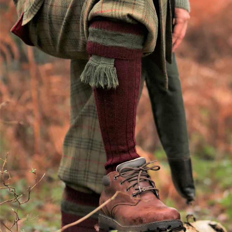 Pennine Byron Shooting Socks - Burgundy - Image 2