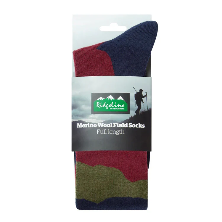 Ridgeline Full Length Merino Wool Socks - Navy Stripes - Image 2