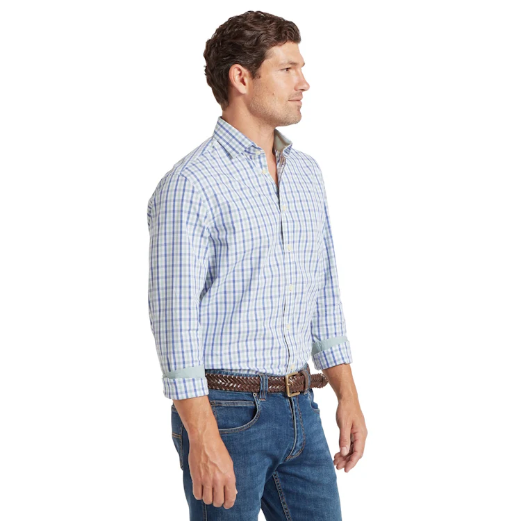 Schoffel Hebden Tailored Shirt - Mist Blue/Vintage Indigo Check - Image 5