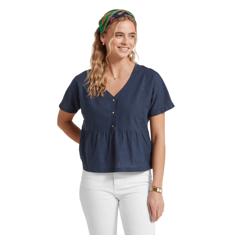 Schoffel Ladies Lavenham Linen Top - Dark Blueberry