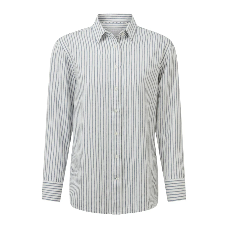 Schoffel Ladies Salthouse Linen Shirt - Blue Stripe - Image 3