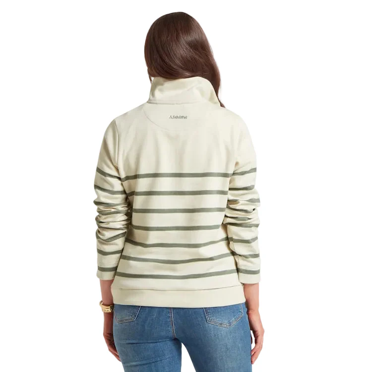 Schoffel Ladies Sandown Sweatshirt - Pale Stone/Agave Green Stripe - Image 2
