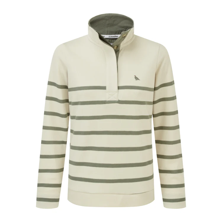Schoffel Ladies Sandown Sweatshirt - Pale Stone/Agave Green Stripe - Image 3