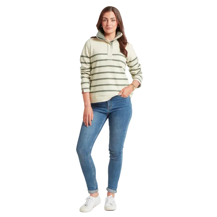 Schoffel Ladies Sandown Sweatshirt - Pale Stone/Agave Green Stripe - Image 4
