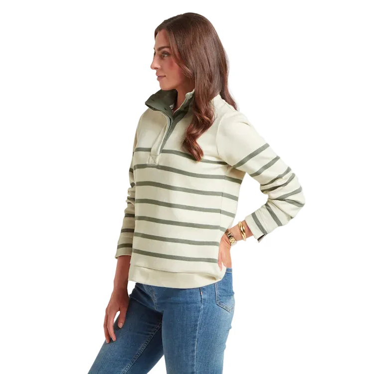Schoffel Ladies Sandown Sweatshirt - Pale Stone/Agave Green Stripe - Image 5