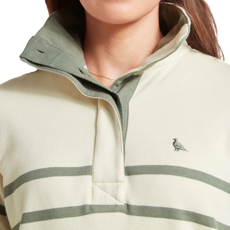 Schoffel Ladies Sandown Sweatshirt - Pale Stone/Agave Green Stripe - Image 6