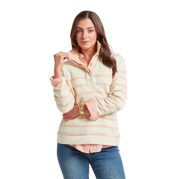 Schoffel Ladies Sandown Sweatshirt - Pale Stone/Coral Peach Stripe