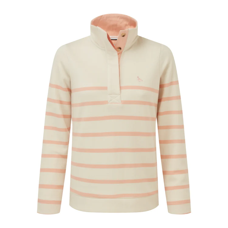 Schoffel Ladies Sandown Sweatshirt - Pale Stone/Coral Peach Stripe - Image 3