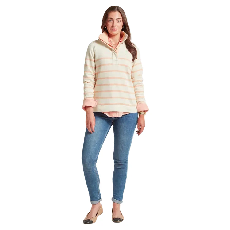 Schoffel Ladies Sandown Sweatshirt - Pale Stone/Coral Peach Stripe - Image 4