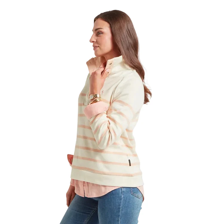 Schoffel Ladies Sandown Sweatshirt - Pale Stone/Coral Peach Stripe - Image 5